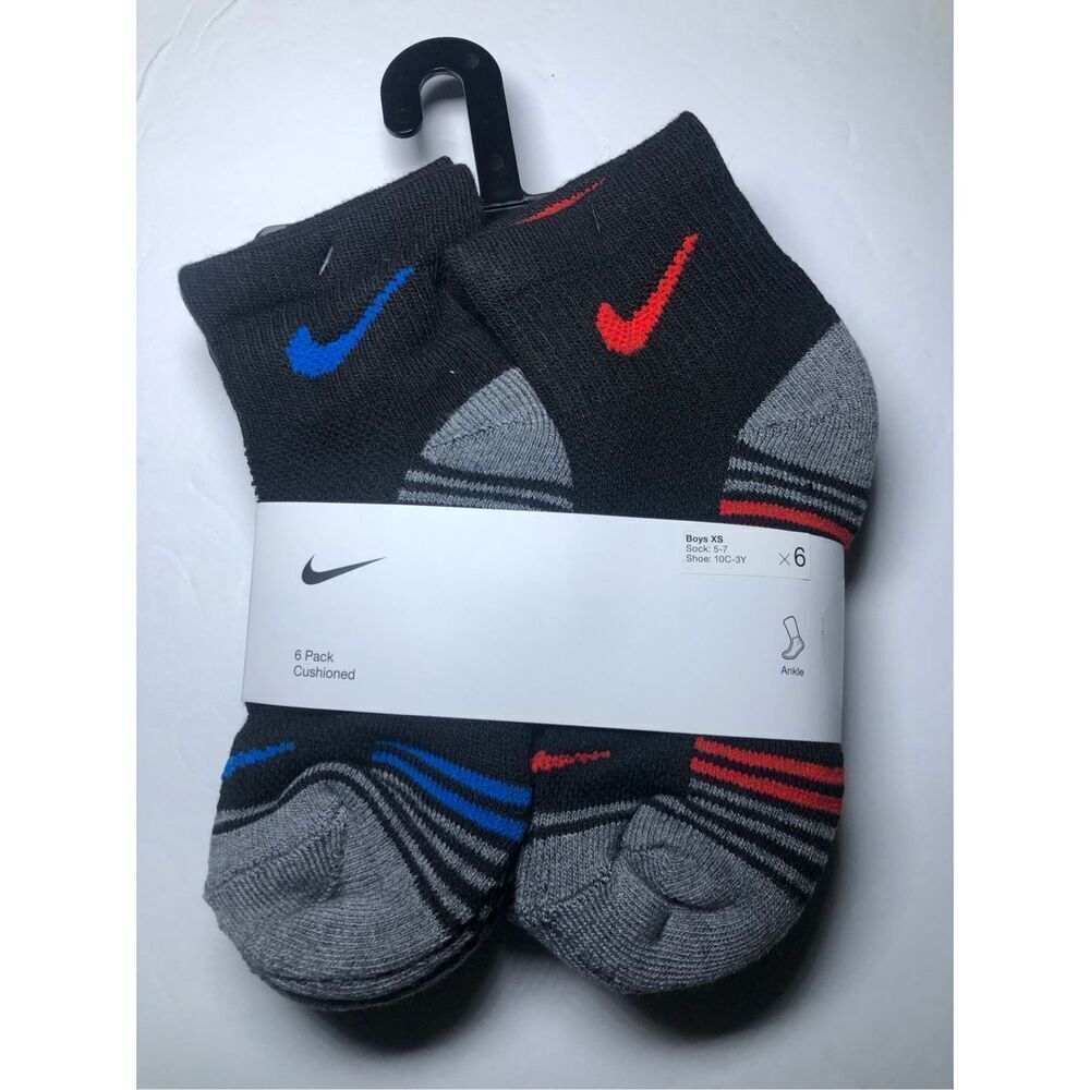 Nike Kids Cushioned Ankle Socks Size 5-7/ Shoe 10C-3Y  6 pack